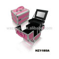 Purple aluminum cosmetic case with 2 trays and one mirror inside,different color options